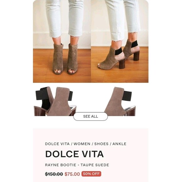 Dolce Vita Rayne Bootie Women 7.5 Ankle Taupe Suede Slingback Heel - Picture 1 of 14